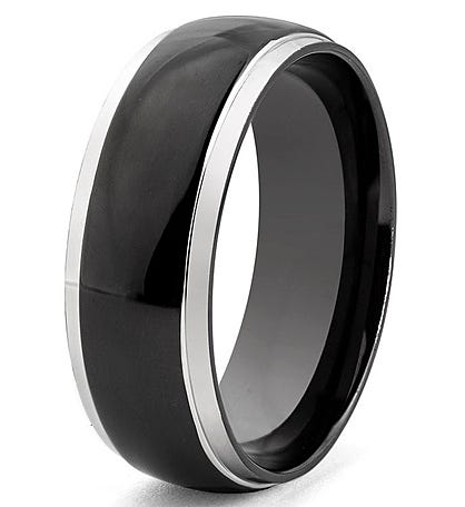 Men's Polished Black Plated Stainless Steel Grooved Ring